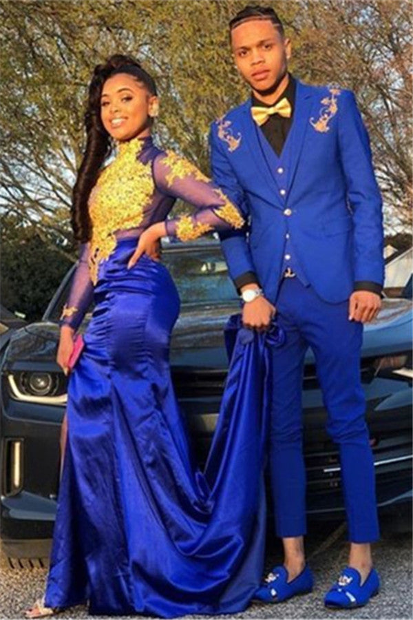 Royal Blue Three Pieces Appliques Casual Suit for Groom-Prom Suits-BallBride
