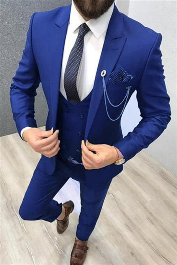 Royal Blue Tuxedo Suit for Groom - Fashion Three Pieces-Prom Suits-BallBride