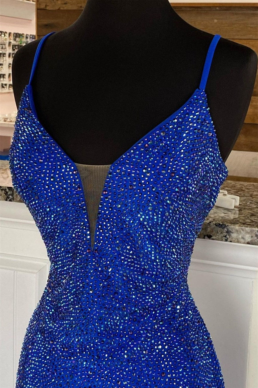 Royal Blue V Neck Mermaid Evening Dress with Appliques Splitting-Evening Dresses-BallBride