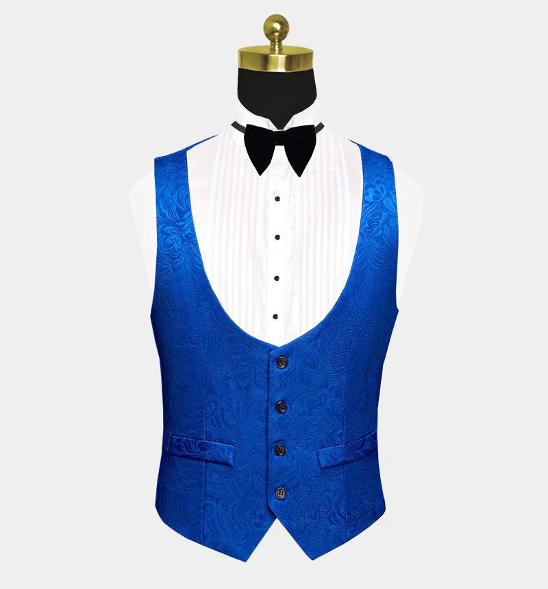 Royal Blue Wedding Suit for Men - Three Piece Floral Jacquard-Prom Suits-BallBride