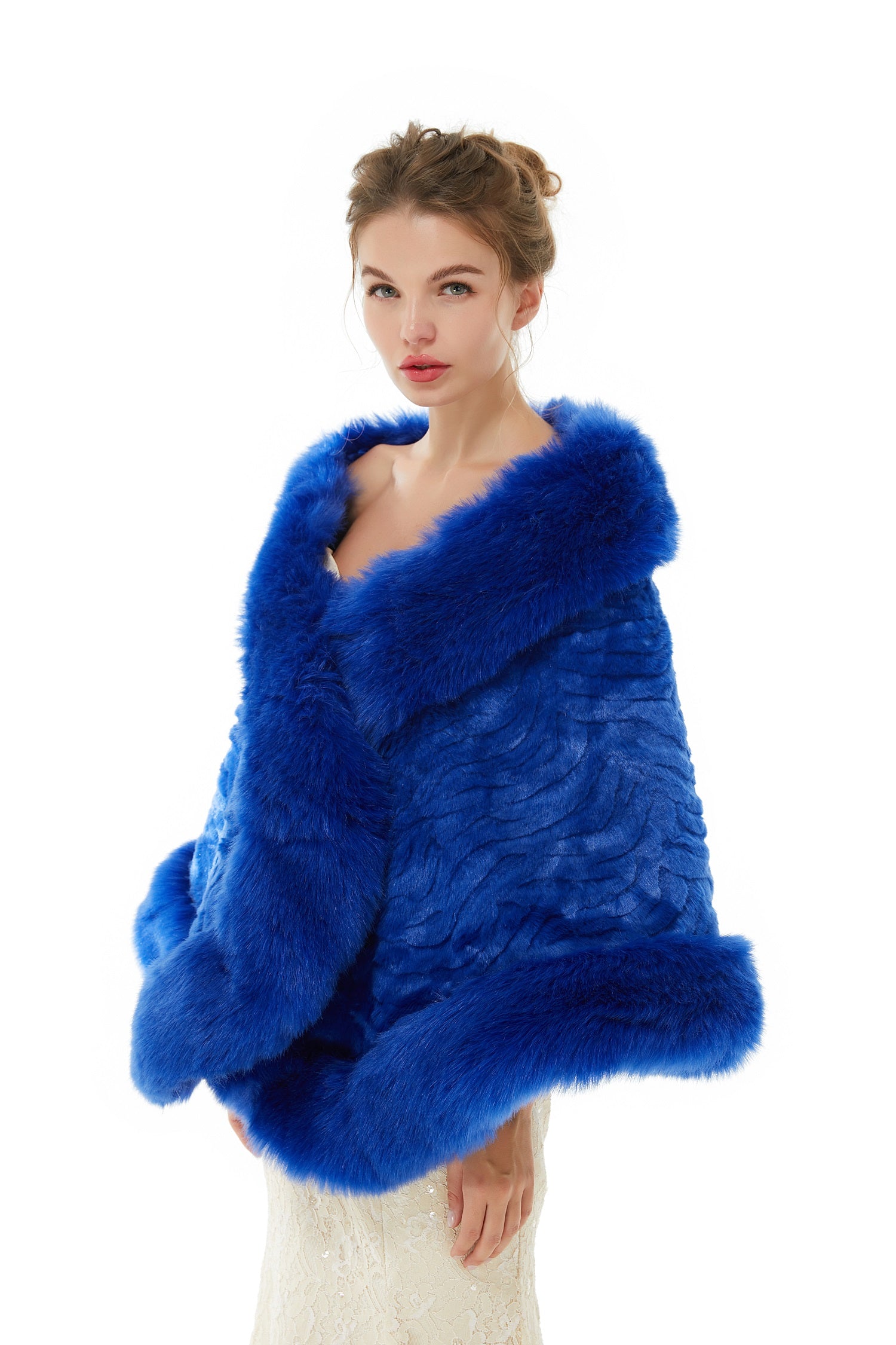 Royal Blue Wedding Wrap - Faux Fur Winter Edition-Faux Fur Wraps-BallBride