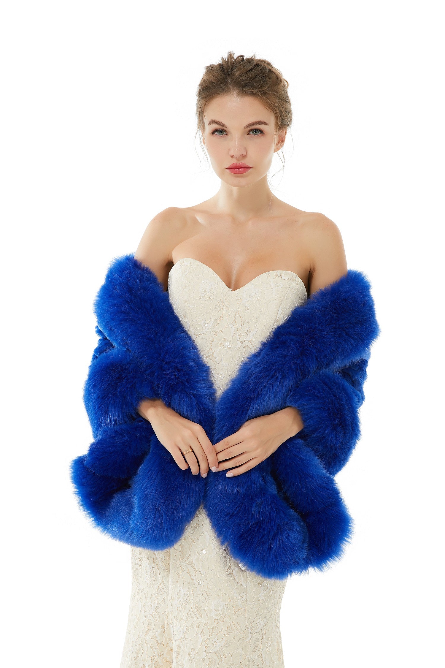 Royal Blue Wedding Wrap - Faux Fur Winter Edition-Faux Fur Wraps-BallBride