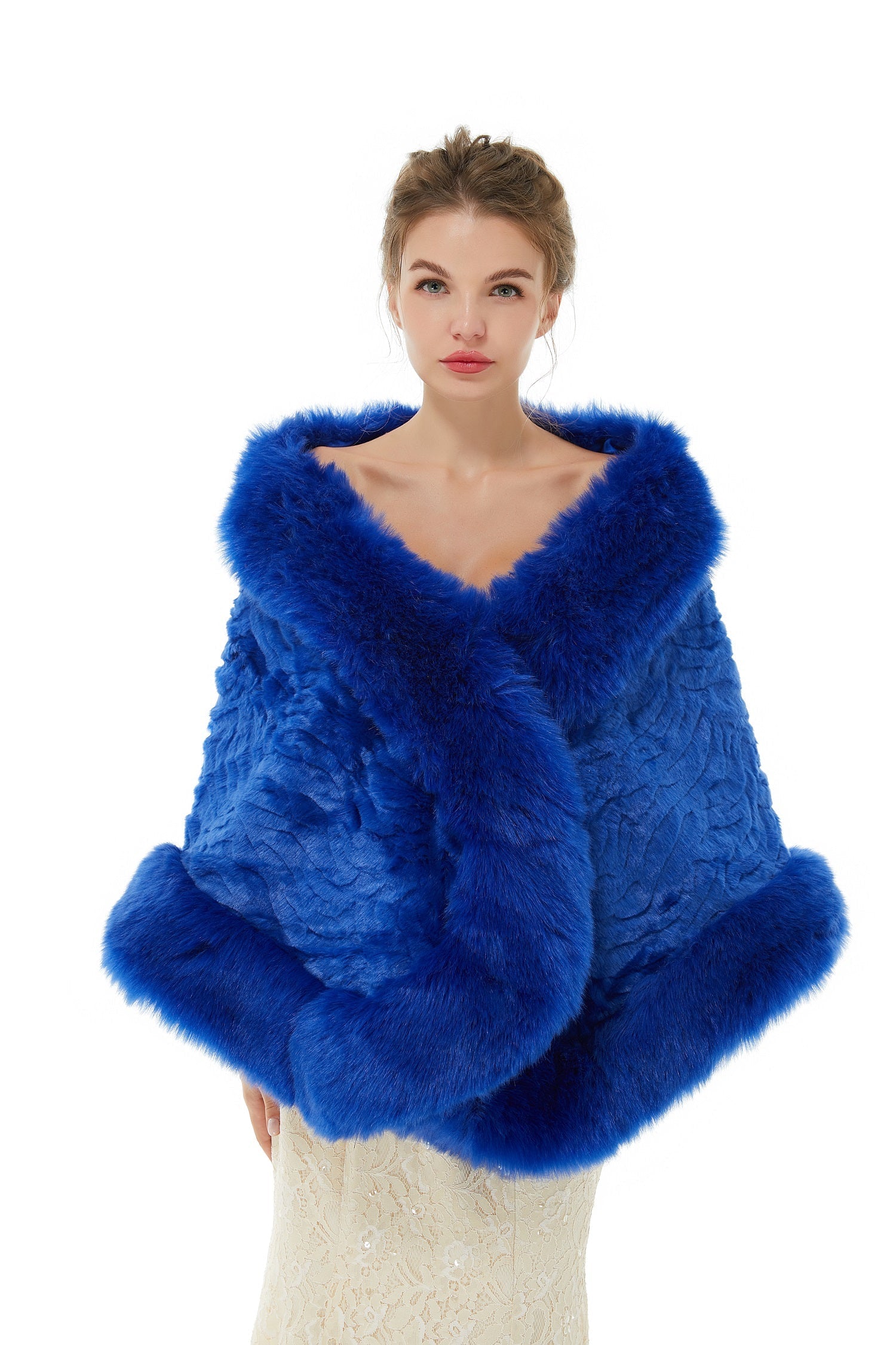 Royal Blue Wedding Wrap - Faux Fur Winter Edition-Faux Fur Wraps-BallBride