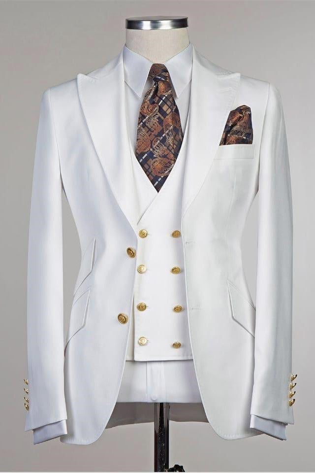 Salvador White Peaked Lapel Slim Fit Fashion Wedding Groom Suit-Wedding Suits-BallBride