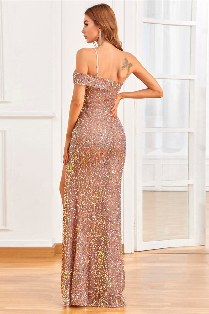 Shine Bright with a One Shoulder Mermaid Evening Dress with Sequins On Sale-Evening Dresses-BallBride
