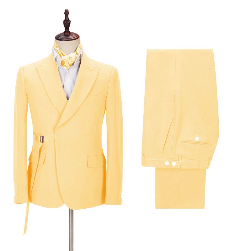 Shining Best Fitted Yellow Peaked Lapel Prom Attire for Guys-Prom Suits-BallBride