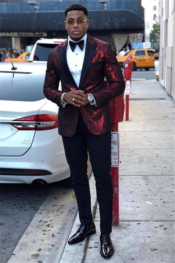 Shining Burgundy Prom Suit For Man With Peaked Lapel Dinner Formal Bespoke-Prom Suits-BallBride