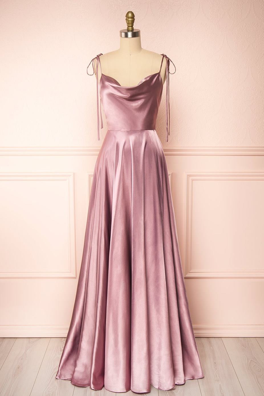 Simple Spaghetti Strap Prom Dress With Split Open Back-BallBride