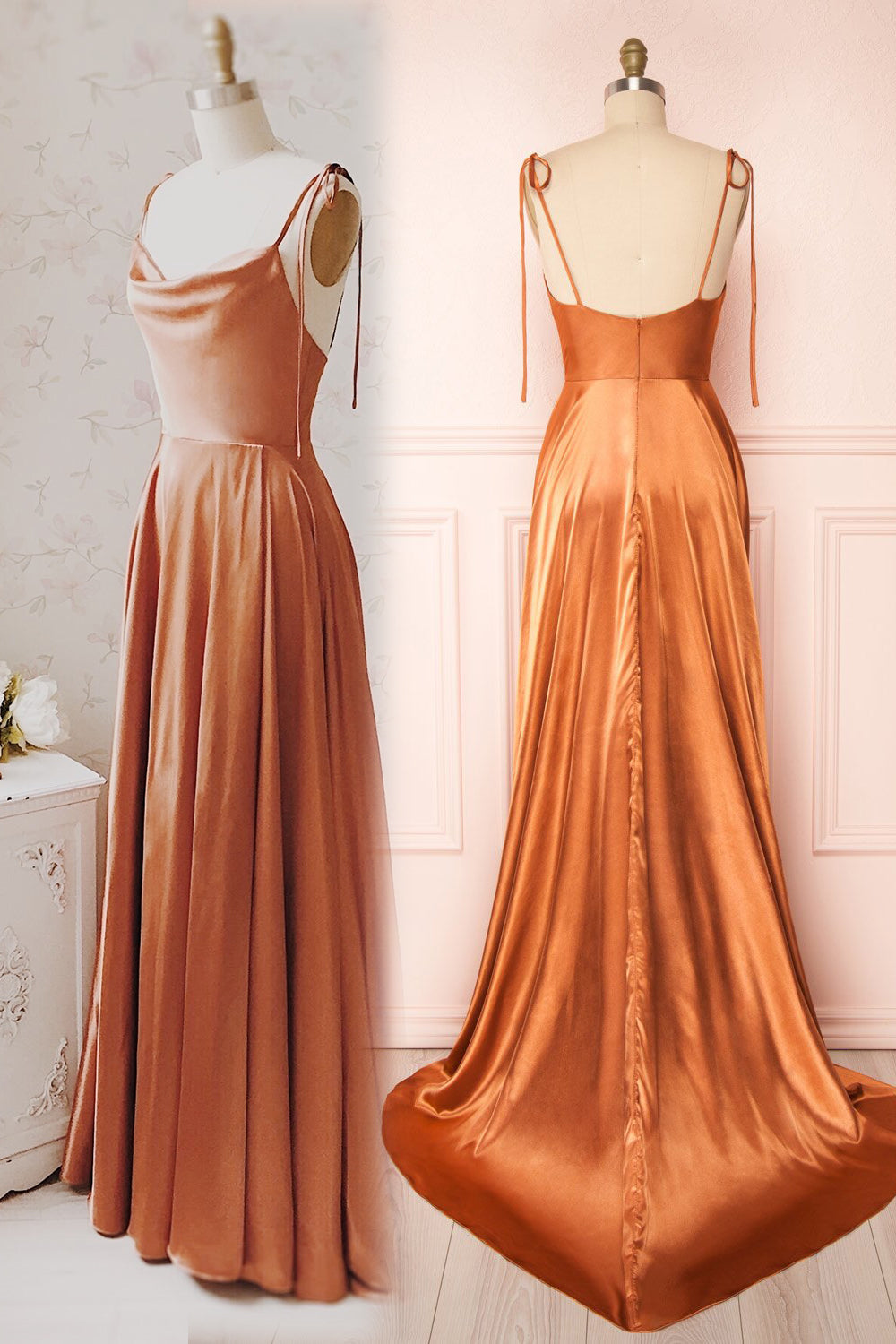 Simple Spaghetti Strap Prom Dress With Split Open Back-BallBride