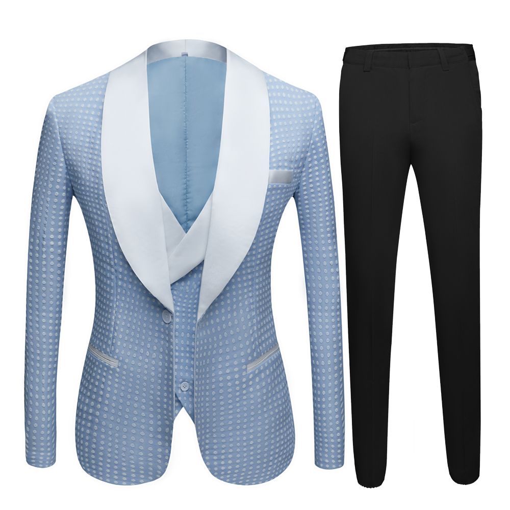 Sky Blue Dot Wedding Suit for Men's Party with Shawl Lapel Fashion Style-Wedding Suits-BallBride