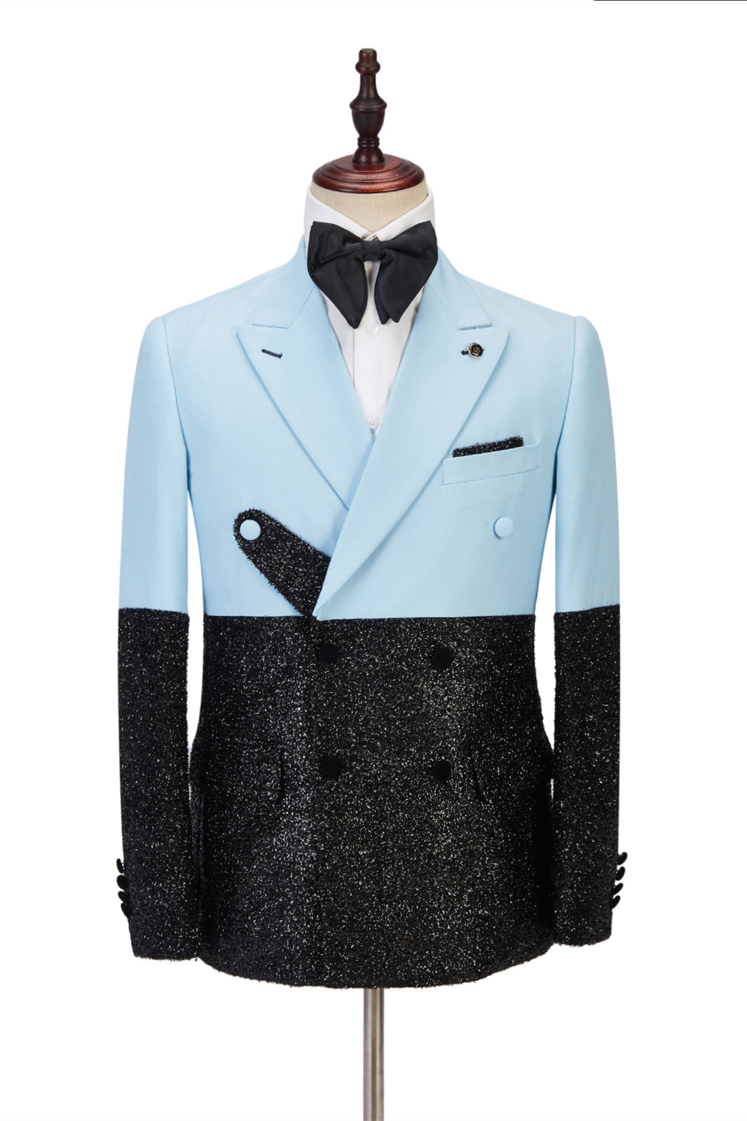 Sky Blue Stitching Sparkle Black 2 Piece Wedding Suit for Men-Wedding Suits-BallBride