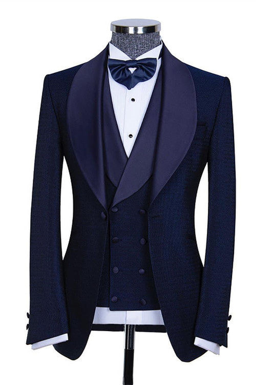 Skylar Dark Navy Three Pieces Slim Fit Wedding Suits for Men-Wedding Suits-BallBride