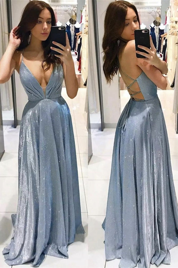 Sleeveless String Back Spaghetti-Straps Prom Dress-BallBride