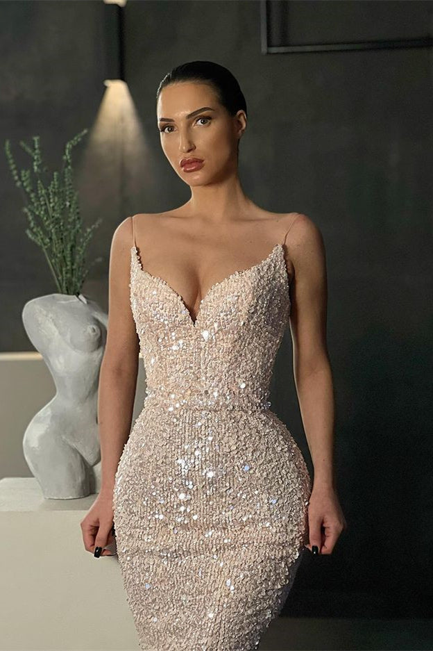 Sparkle With Style - Spaghetti Strap Long Evening Dress Mermaid With Sequins-Evening Dresses-BallBride