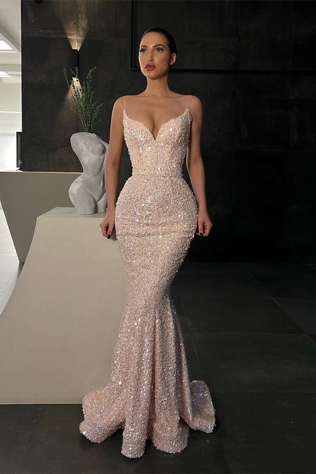 Sparkle With Style - Spaghetti Strap Long Evening Dress Mermaid With Sequins-Evening Dresses-BallBride