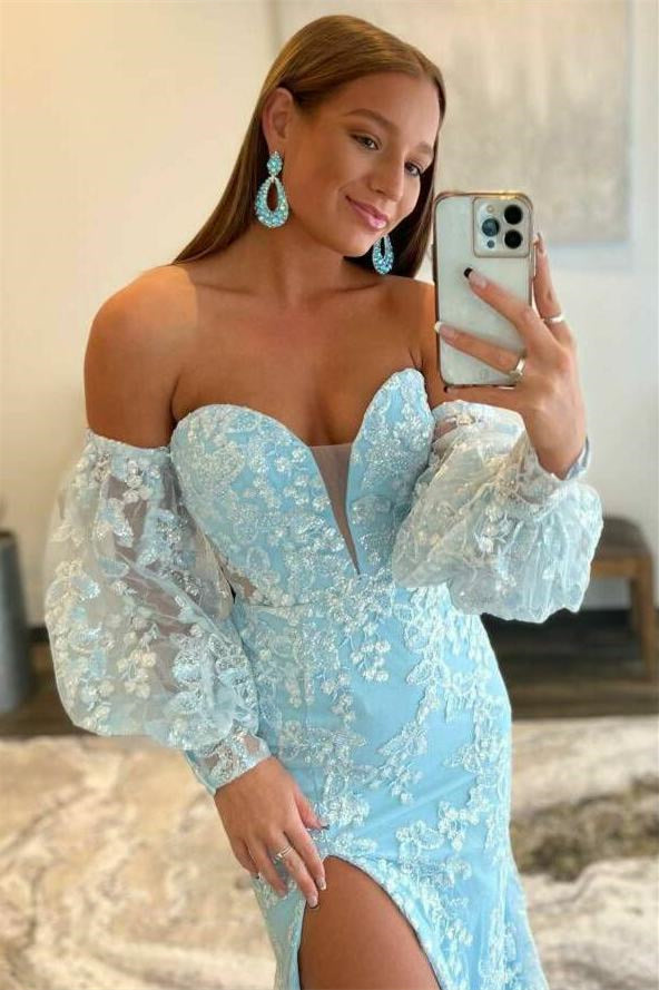 Sparkly Baby Blue Mermaid Sweetheart Evening Dress - Online for Grad Party Pink-Evening Dresses-BallBride