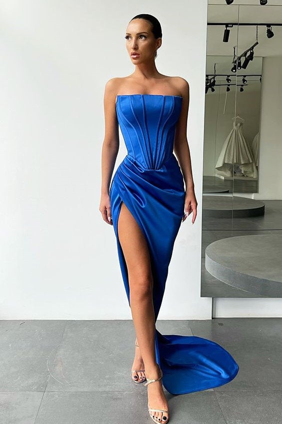 Strapless Split Long Evening Dress for Prom Party-BallBride