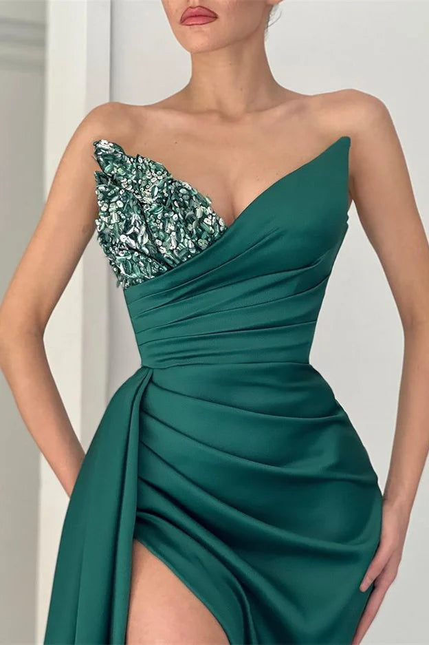 Stunning Emerald Green Sweetheart Mermaid Evening Party Gowns Split Long With Beads-BallBride