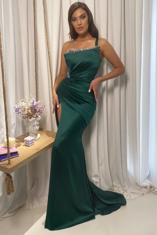 Stunning Emerald Strapless Mermaid Evening Dress for Parties with Splits-Evening Dresses-BallBride