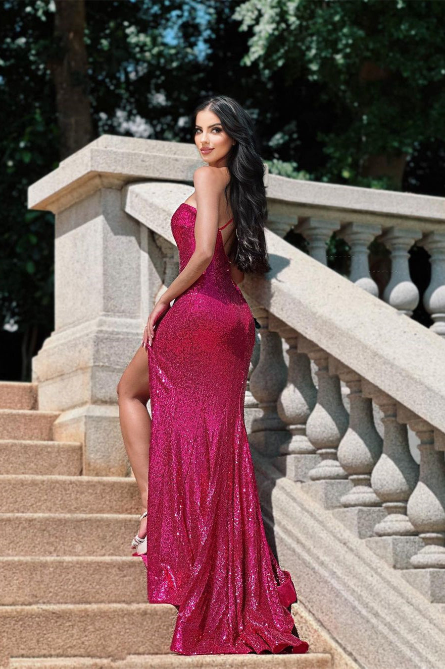 Stunning Fuchsia Mermaid Prom Dress with Sequins and Split-Occasion Dress-BallBride