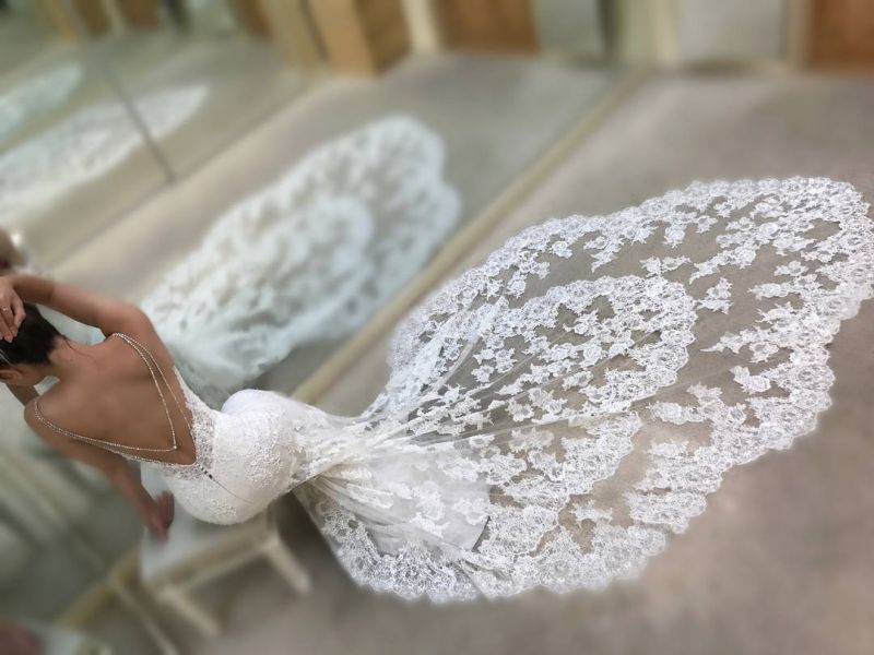 Stunning Lace Mermaid Wedding Dress with Spaghetti-Straps and Open Back-Wedding Dresses-BallBride