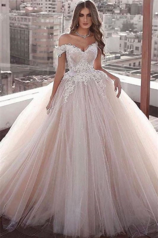 Stunning Off-the-Shoulder Sweetheart Ball Gown Wedding Dress with Appliques-Wedding Dresses-BallBride