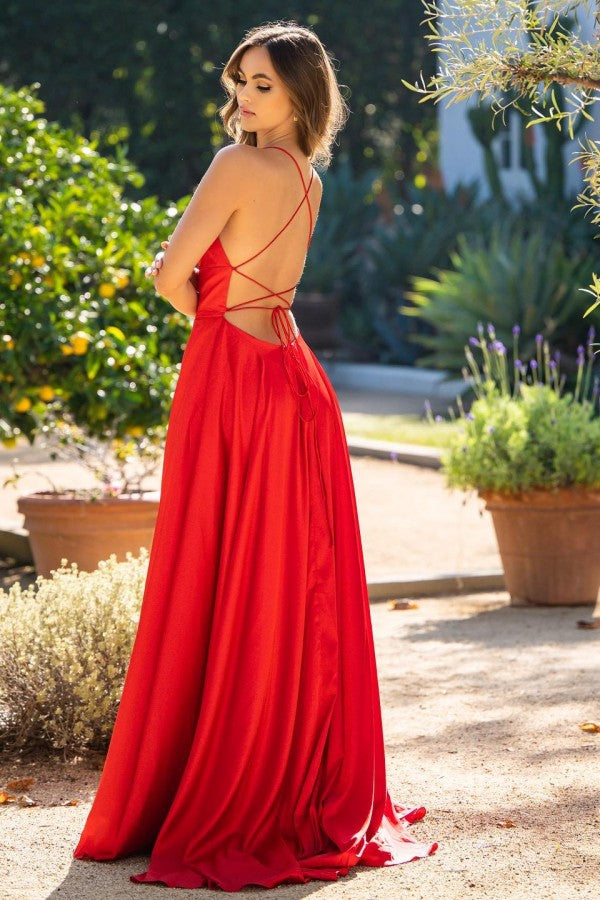 Stunning Red Long Mermaid Evening Dress with Spaghetti Straps and Split-Evening Dresses-BallBride