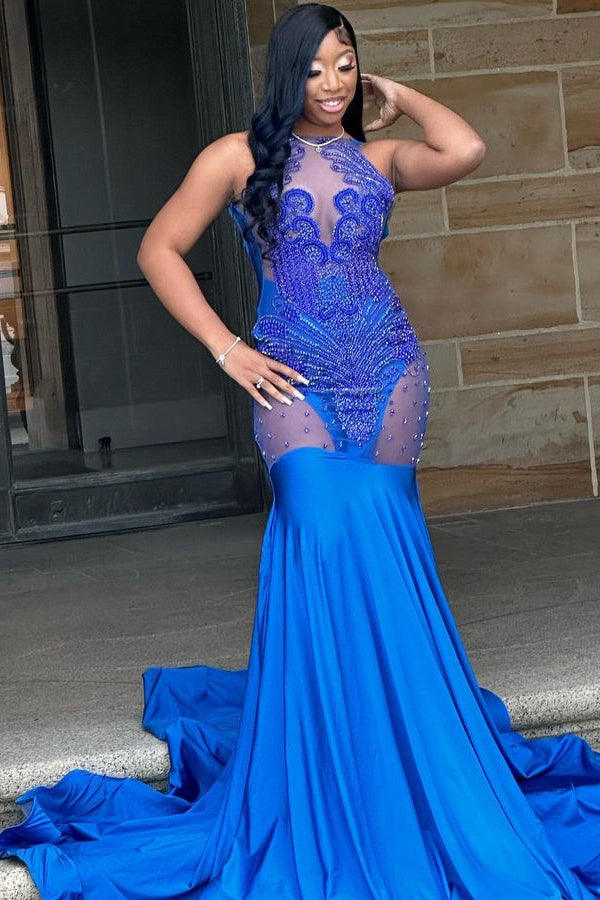 Stunning Royal Blue Mermaid Prom Dress with Tulle and Beadings-Occasion Dress-BallBride