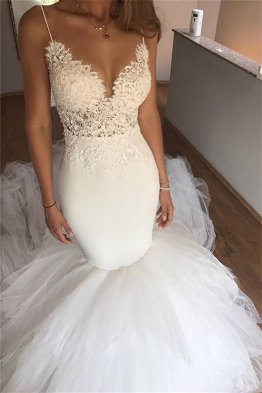 Stunning Sleeveless Mermaid Wedding Dress with Lace Appliques-Wedding Dresses-BallBride