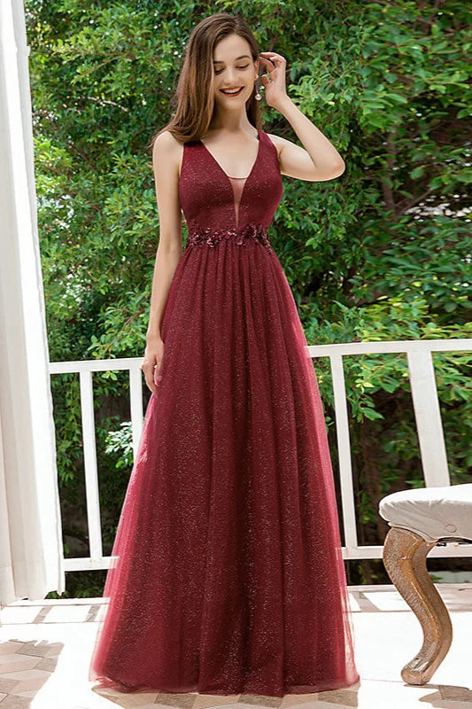 Stunning Sleeveless V-Neck Long Evening Prom Dress-BallBride