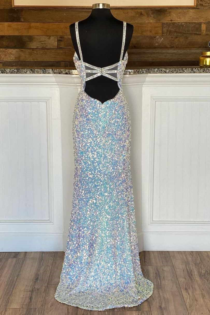 Stunning Sparkle Mermaid Evening Dress With Split Spaghetti-Straps and Sequins-Evening Dresses-BallBride