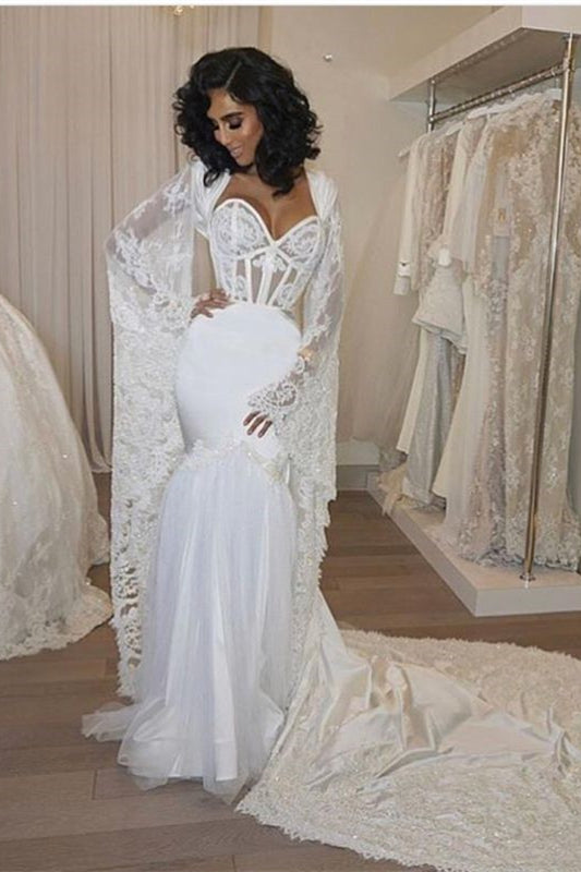 Stunning Sweetheart Mermaid Wedding Dress w/ Lace Cape-Wedding Dresses-BallBride