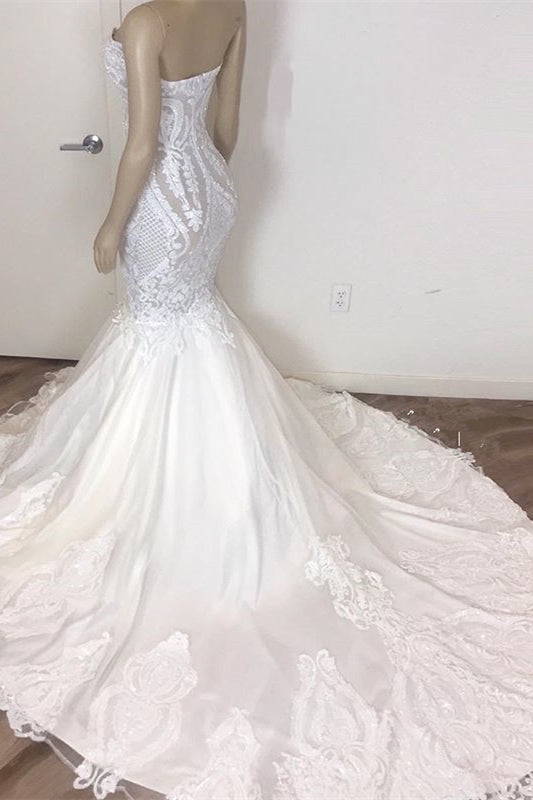 Stunning Sweetheart Mermaid Wedding Dress with Lace Appliques-Wedding Dresses-BallBride