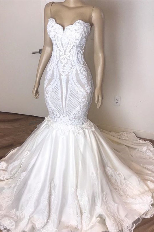 Stunning Sweetheart Mermaid Wedding Dress with Lace Appliques-Wedding Dresses-BallBride