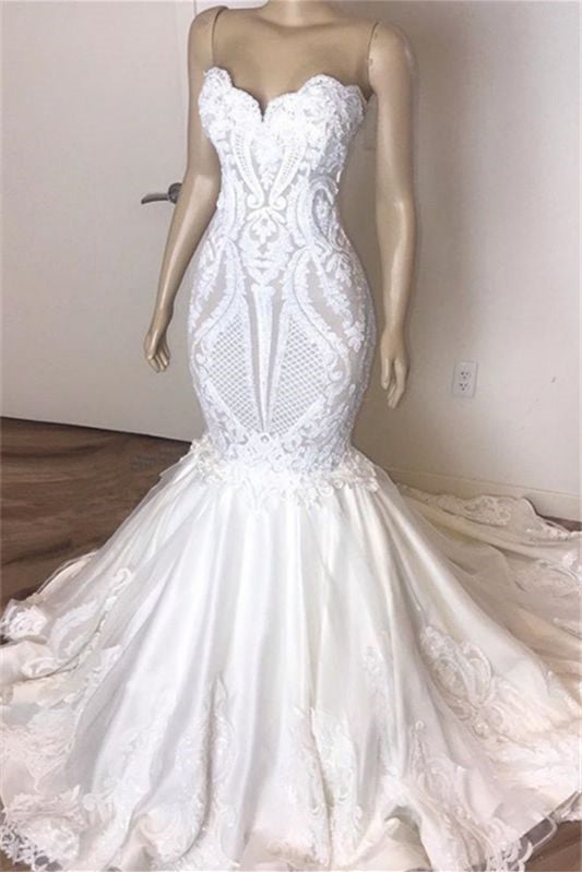 Stunning Sweetheart Mermaid Wedding Dress with Lace Appliques-Wedding Dresses-BallBride