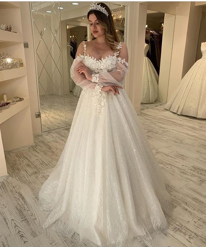 Stunning Sweetheart Spaghetti-Straps Long Wedding Dress With Sleeves-Wedding Dresses-BallBride