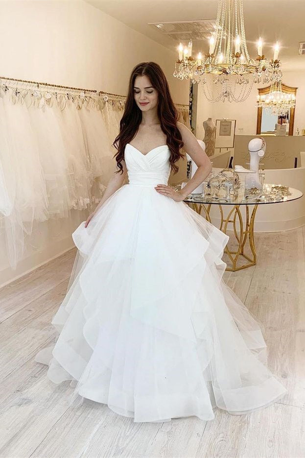 Stunning Sweetheart Wedding Dress with Tulle Ruffles-Wedding Dresses-BallBride