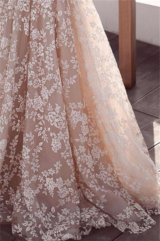 Stunning Tulle Wedding Dress With Lace Appliques V-Neck and Long Sleeves-Wedding Dresses-BallBride