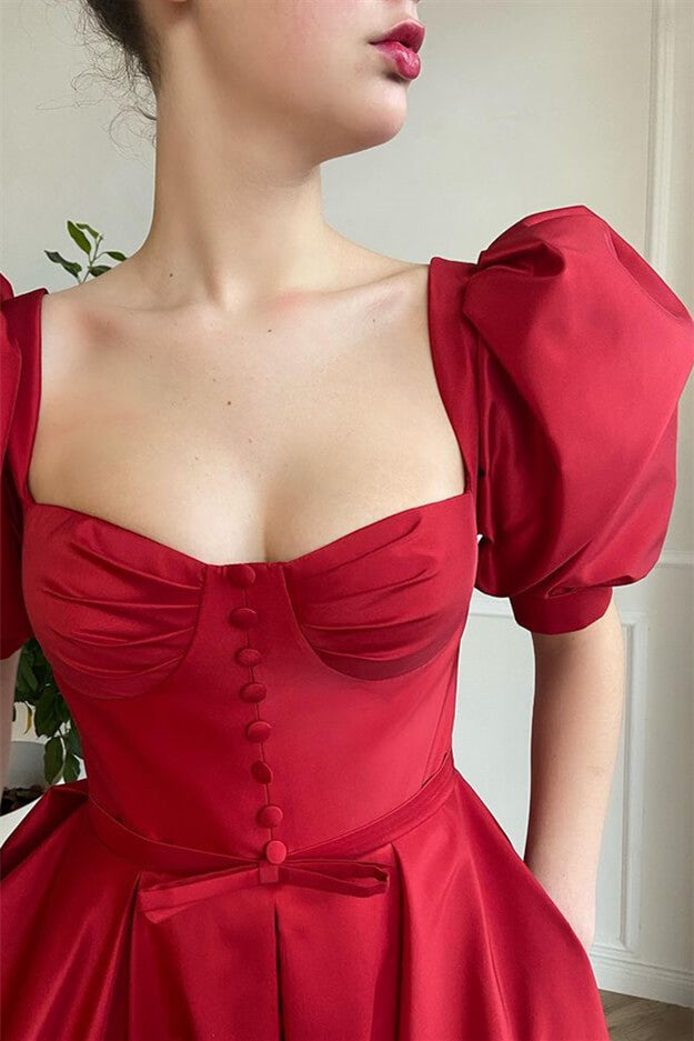 Stunning Wine Red Split Prom Dress with Short Sleeves-BallBride