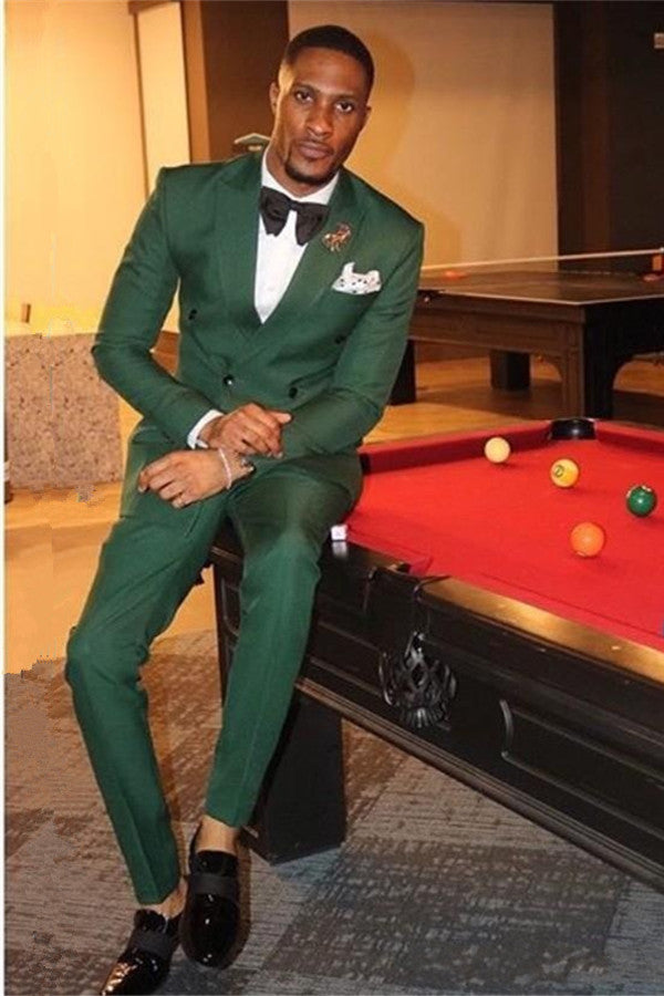 Stylis 2-Piece Peaked Lapel Slim Fit Prom Suit for Boy - Dark Green with Double Breasted-Prom Suits-BallBride