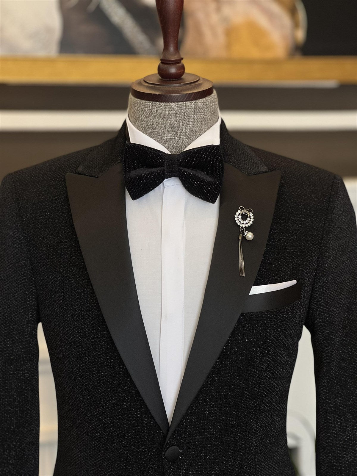 Stylish Black One Button Peaked Lapel Two Pieces Men Suits from Clark Fashion-Wedding Suits-BallBride