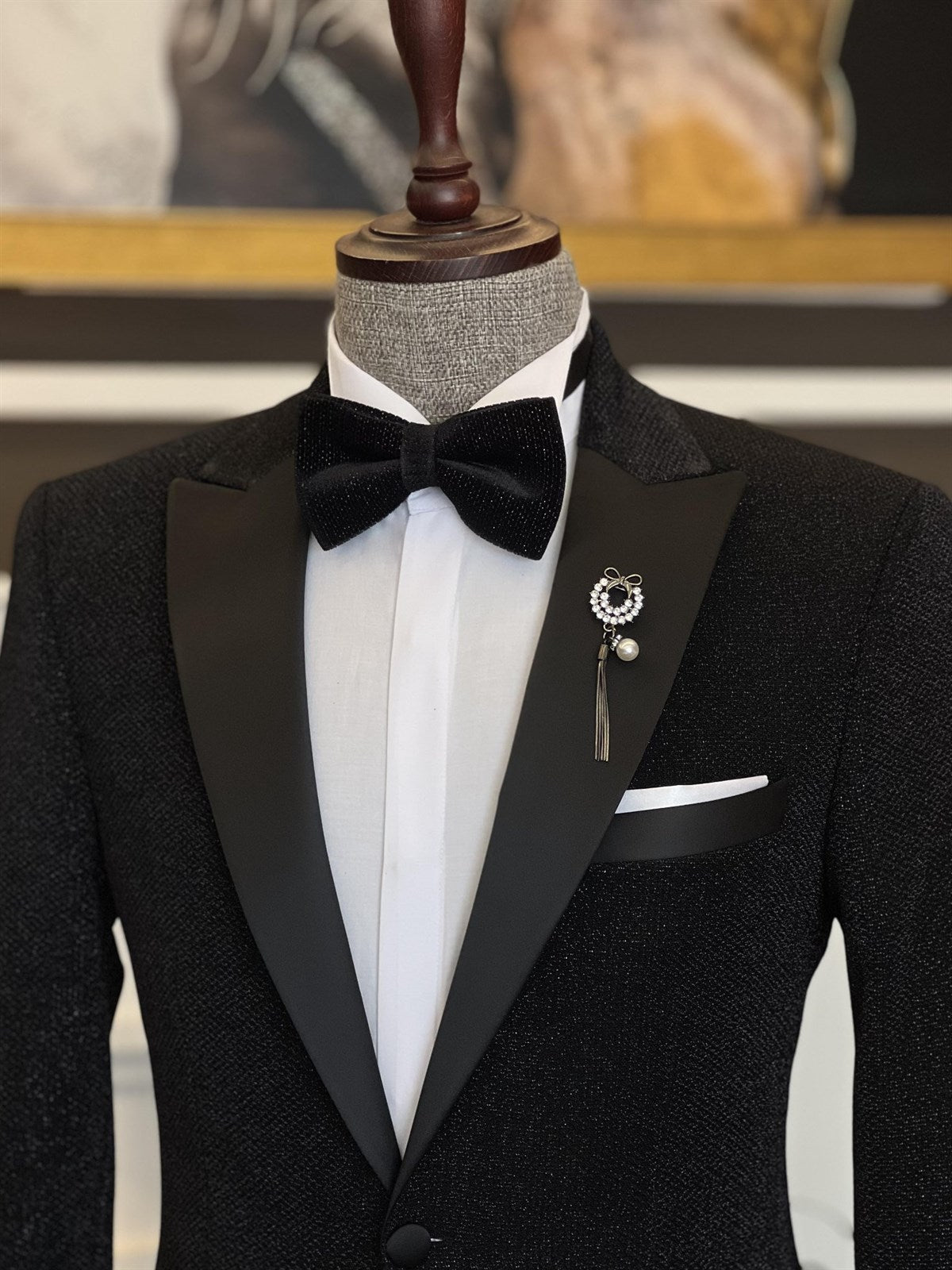 Stylish Black One Button Peaked Lapel Two Pieces Men Suits from Clark Fashion-Wedding Suits-BallBride