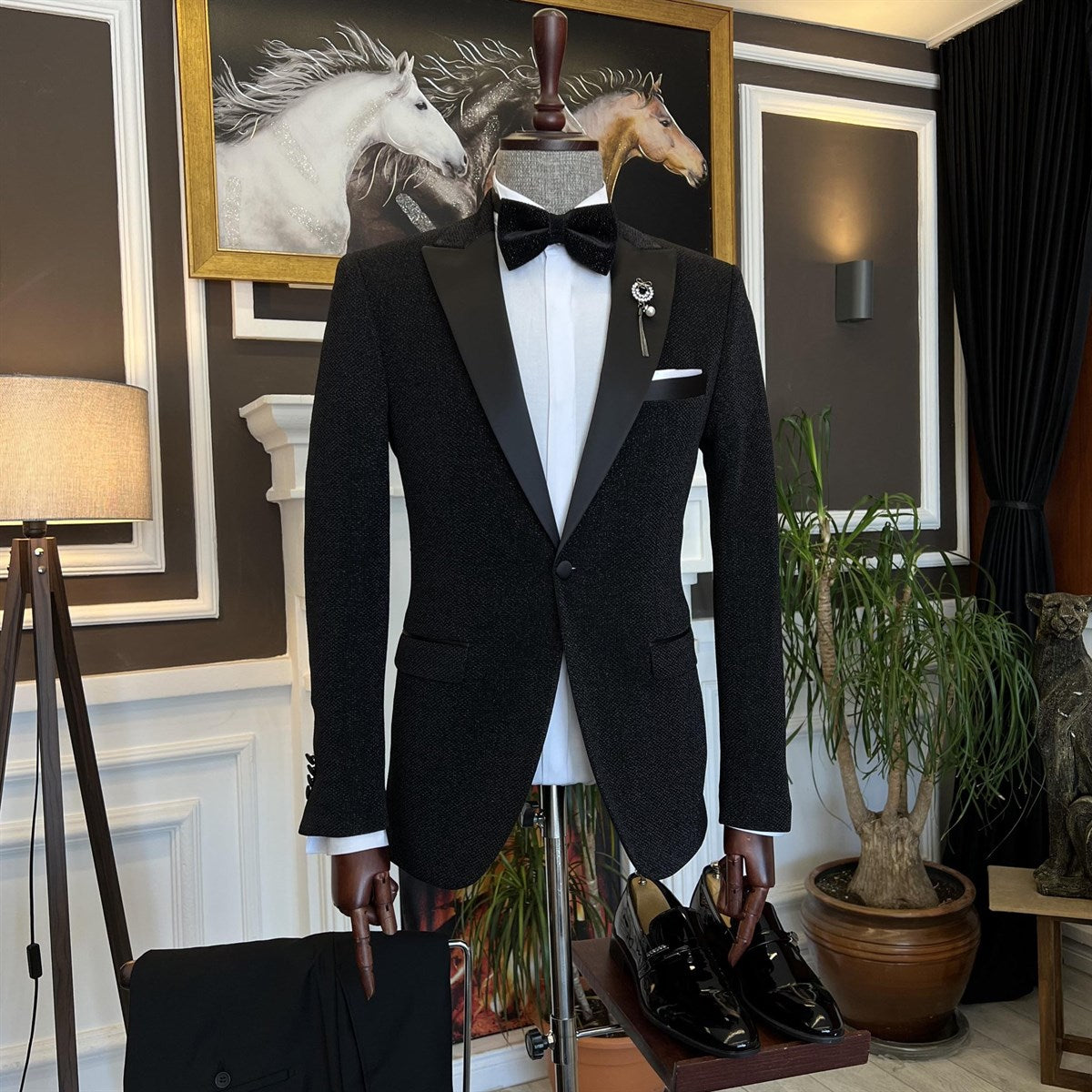 Stylish Black One Button Peaked Lapel Two Pieces Men Suits from Clark Fashion-Wedding Suits-BallBride