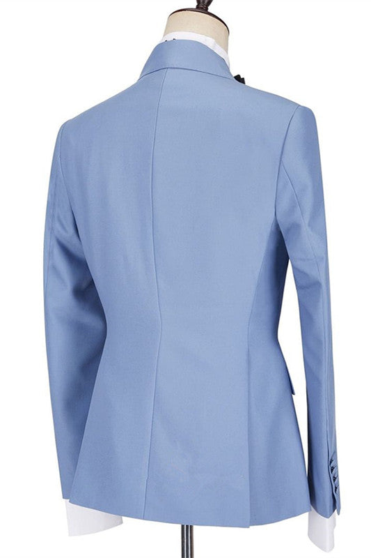 Stylish Blue Casual Prom Suit For Guys With Peaked Lapel and Ruffles-Prom Suits-BallBride