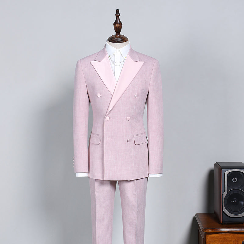 Stylish Double Breasted Pink Suit for Men - Best Fit & Peak Lapel-Prom Suits-BallBride