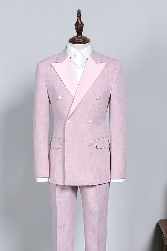 Stylish Double Breasted Pink Suit for Men - Best Fit & Peak Lapel-Prom Suits-BallBride