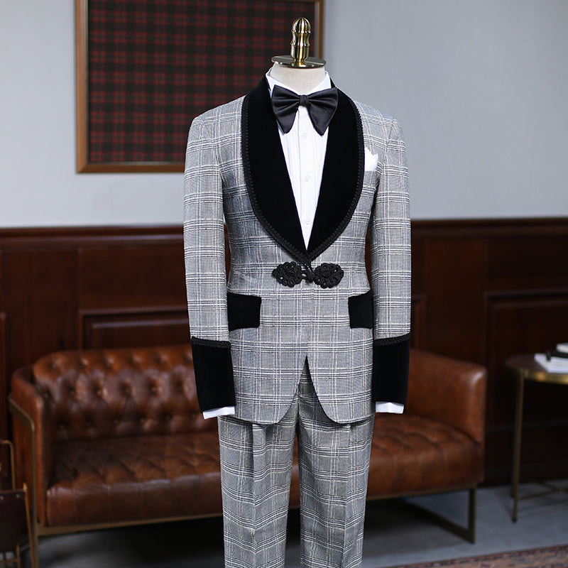 Stylish Gray Plaid Wedding Suit for Bridegrooms by Steward-Wedding Suits-BallBride