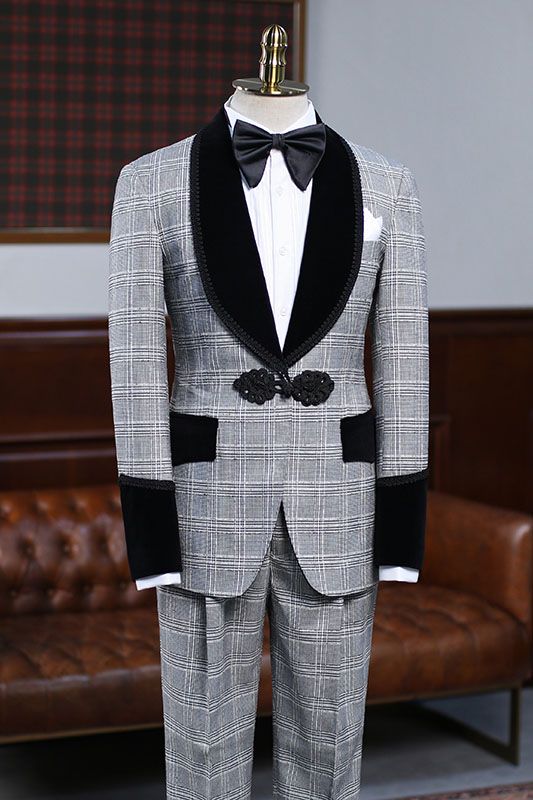 Stylish Gray Plaid Wedding Suit for Bridegrooms by Steward-Wedding Suits-BallBride