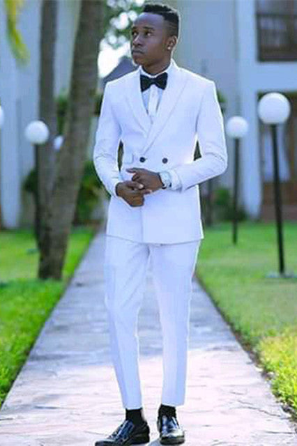 Stylish White Double Breasted Peaked Lapel Mens Wedding Outfit-Prom Suits-BallBride