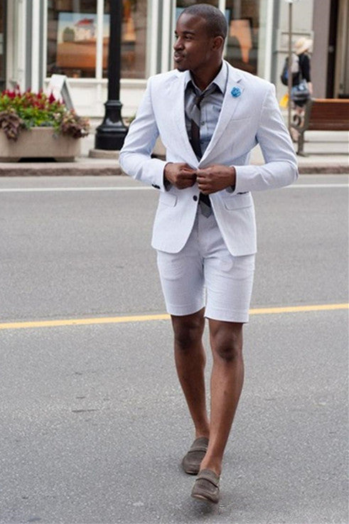 Stylish White Party Prom Suits with Notched Lapel & Short Pants-Prom Suits-BallBride